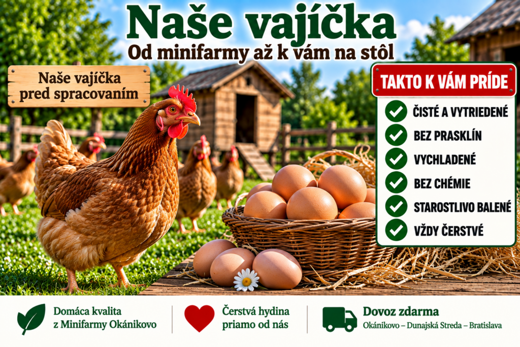 Čerstvé domáce vajíčka z Minifarmy Okánikovo